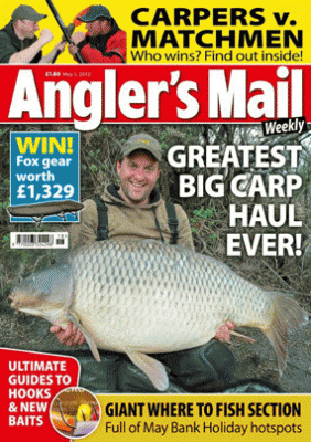 When it all goes right - Fox man Shaun McSpadden with a whacker from his awesome shared haul... starring on the Angler's Mail magazine front cover.