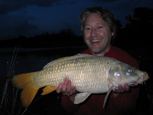 A beautiful 11 lb 6 oz ghost common carp to round the quick session off. A bigger normal common was Tim's first bite of the grab 'n' go trip.