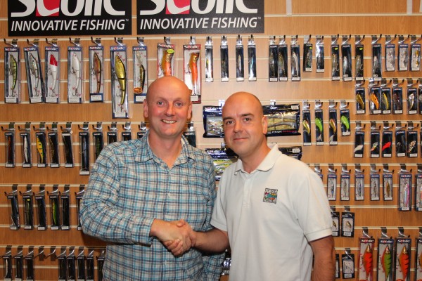 Paul Garner (left) is welcomed to Pure Fishing by Steve Egerton.