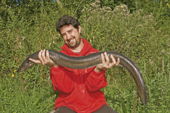 Gary Newman has caught some very big eels - here he is with his 8 lb 1 oz personal best.