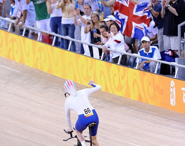 Bradley Wiggins celebrates winning 2008 individual pursuit Olympic title in Beijing