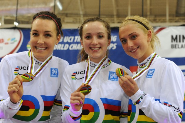 Dani King, Laura Trott and Elinor Barker win team pursuit, Track World Championships 2013, day two, evening