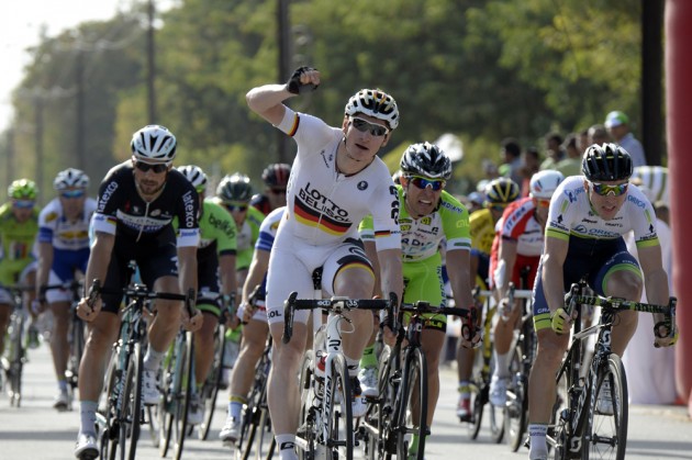 Andre Greipel sprints to victory on stage one of the 2014 Tour of Oman