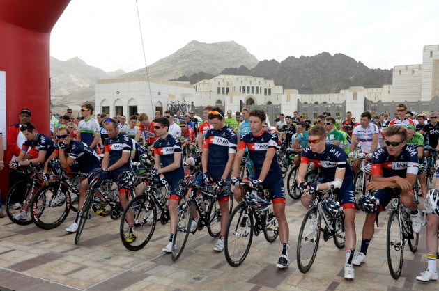 IAM Cycling pay tribute to Kristof Goddaert at the start of the 2014 Tour of Oman