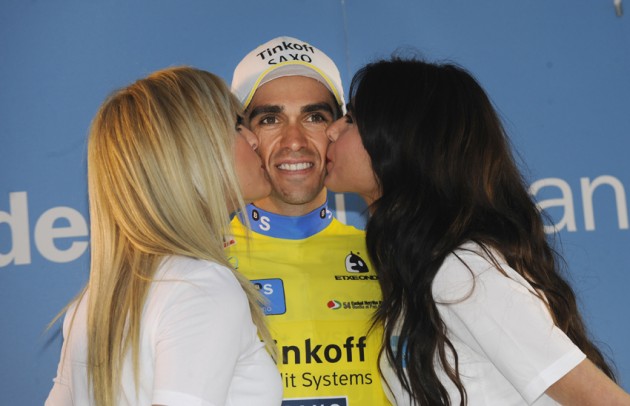 Alberto Contador on the podium after winning the 2014 Tour of the Basque Country