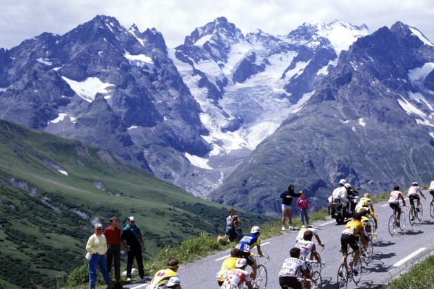 cyclists climb the Col du Galibier in the Tour de France