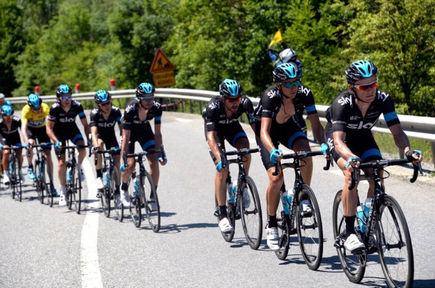 Vasil Kiryienka chases for Team Sky on stage four of the 2014 Criterium du Dauphine
