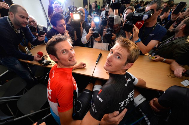 Andy Schleck and Frank Schleck before the 2014 Tour de France