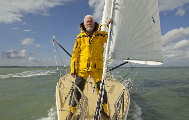 Sir Robin Knox-Johnston onboard his Open 60 yacht Grey Power ahead of the start of the Route du Rhum