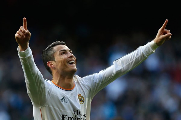 Cristiano Ronaldo celebrates scoring.
