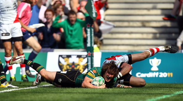 Corner stop: Lee Dickson touches down for Northampton
