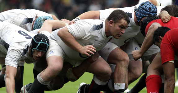 England Saxons prop Matt Stevens tackles Tonga Lea’aetoa at Kingsholm