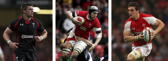 Lydiate (left) and Warburton (right) have been joined by Ryan Jones (centre) in Wales' back row