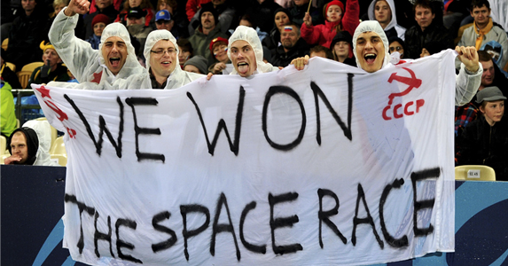 Russia fans ahead of their World Cup debut game v USA in New Plymouth