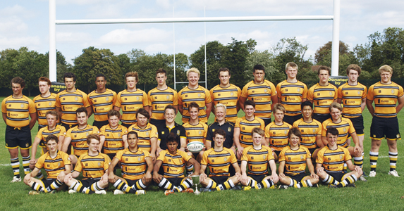 Back: A Tavener, C Wilmot, H Browne, A Ayoade, A Scaffardi, H Blaicklock, A Wood, B Lawrence, T Keith, C Painter, K Alboni, C White, A Lundberg. Middle: J MccGwire, R Baitz, S Evans, A Szczotka, Mr Z Higgins (coach), L Brown (capt), Mr A MacDonald (coach), L Hopkinson, T MccGwire, A Takenaka, J Weddle. Front: J Burke, N Barry, M Cruz-Cano, M Chawla, J Battle, C Coltart, N Catto, S Hewitt