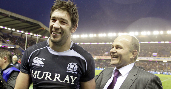 Happier times: Nathan Hines and Andy Robinson celebrate their 21-17 victory over South Africa in 2010