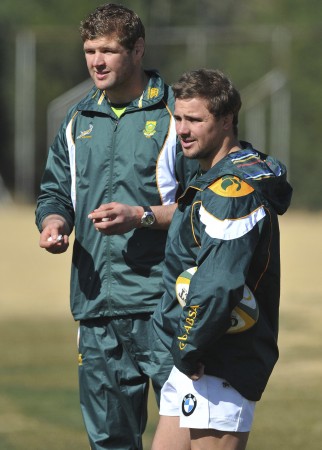 Johan Muller and Heinrich Brussow with the Springboks during training for the World Cup