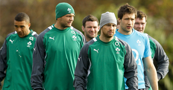 Rob Kearney leads his fellow Irishmen in training today in Christchurch