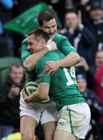 Happy days: Sexton congratulates Bowe