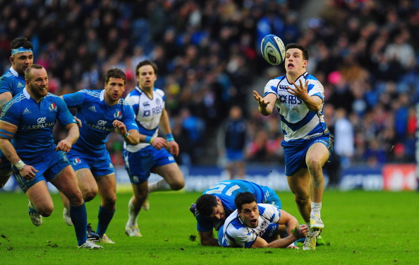 Sean Maitland (on floor) helped set up a try for Matt Scott (right)