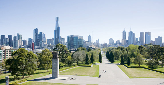 Landmark: The city skyline makes a jagged mackdrop to the Shine of Rememberence
