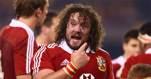 Gearing up for scrum time: Adam Jones shouts the odds on the pitch during the second Test of the Lions series