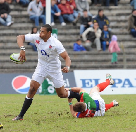 Slick and quick: Burrell showcases some of his handling skills for England against a Consur XV in Argentina