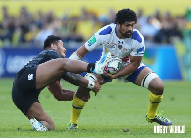 General Lee: Wrecking-ball back-rower Fritz Lee disposes of Manu Tuilagi in the Heineken Cup quarters