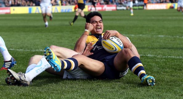 Just (ten) grand! David Lemi celebrates as he scores the Premiership's 10,000th try
