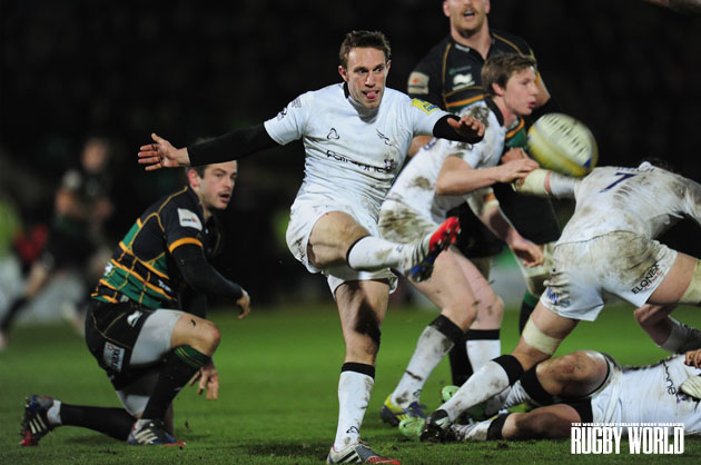 Putting the boot in: Mike Blair dispatches a box kick for Newcastle Falcons in the Aviva Premiership