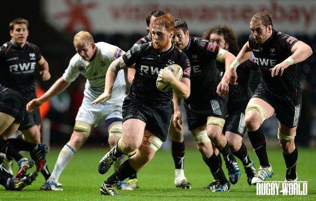 Breaking through: Dan Baker makes a burst for the Ospreys against Leinster