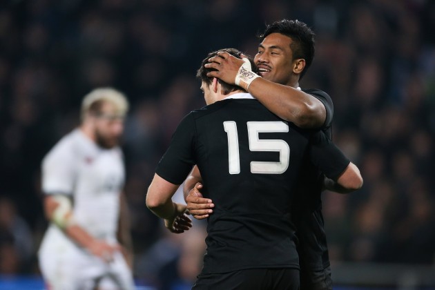 Local hero: Ben Smith is congratulated by Julian Savea after a superb showing in front of his home fans
