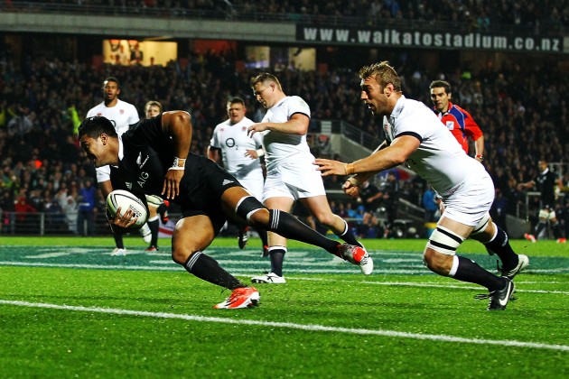 Hat-trick hero: Julian Savea profited from poor English defence to score three tries in the Hamilton Test